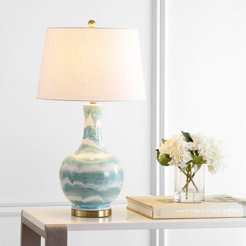 Tucker 30.5" Striped Ceramic/Metal LED Table Lamp - JONATHAN Y